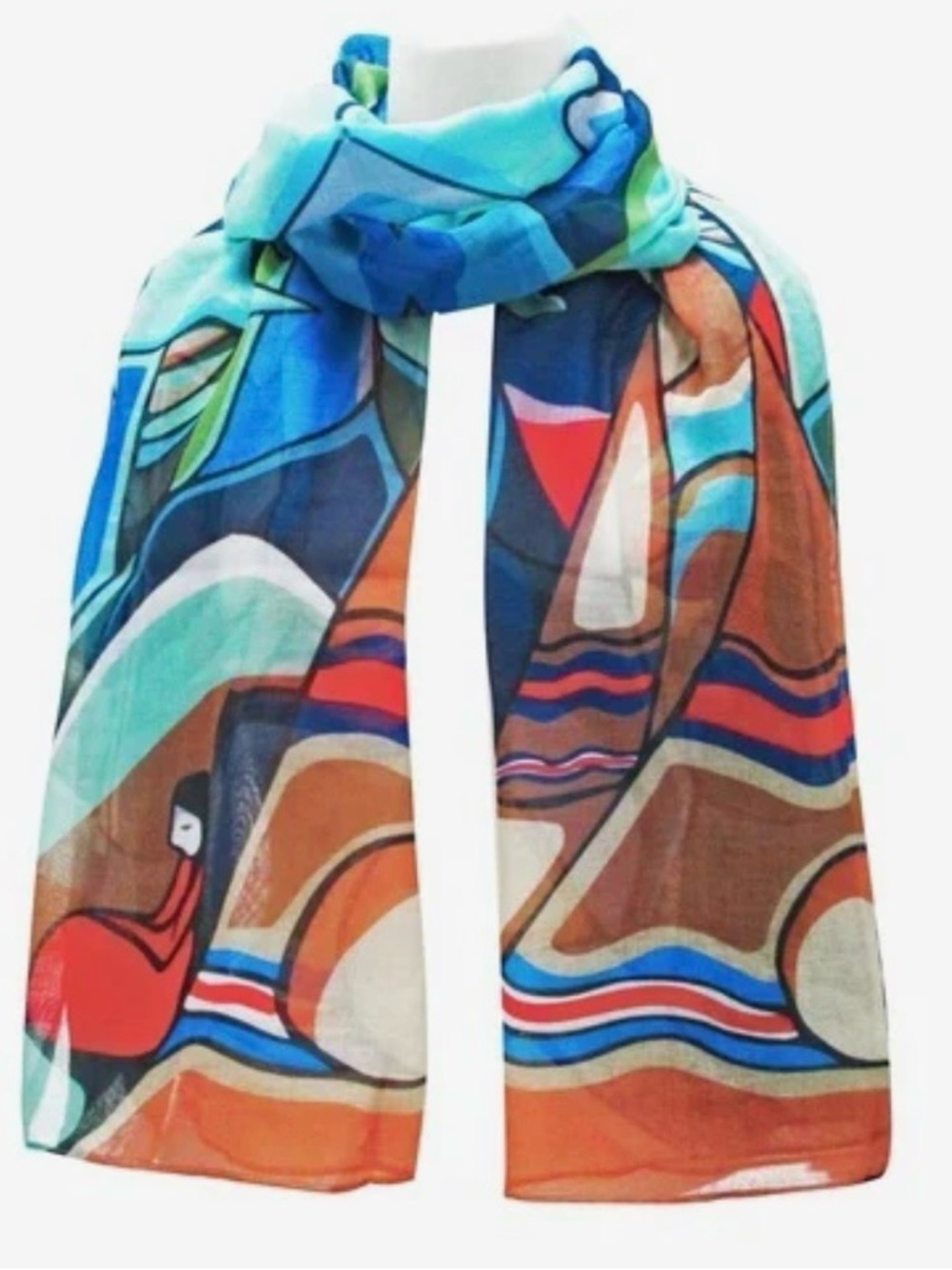 Multicolour PowWow Indigenous Pattern Lightweight Women's Scarf Artist Odjig